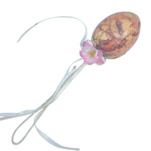 Vintage Style Decoupage Easter Egg Ornament Bunny Rabbit Ribbon Floral Accent